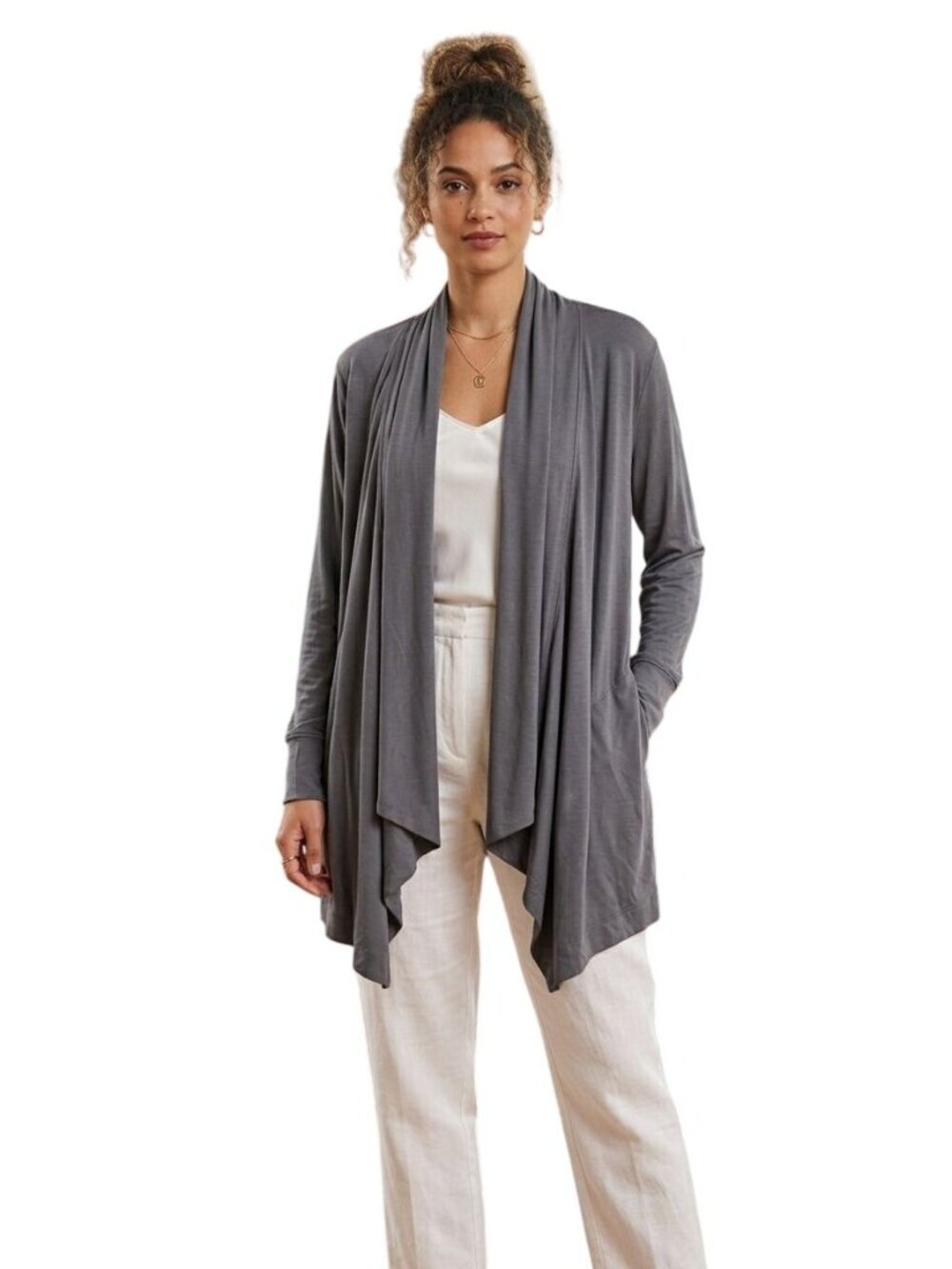 Athleta Pranayama Restore Wrap Cardigan Sweater Charcoal Gray Pockets Size M